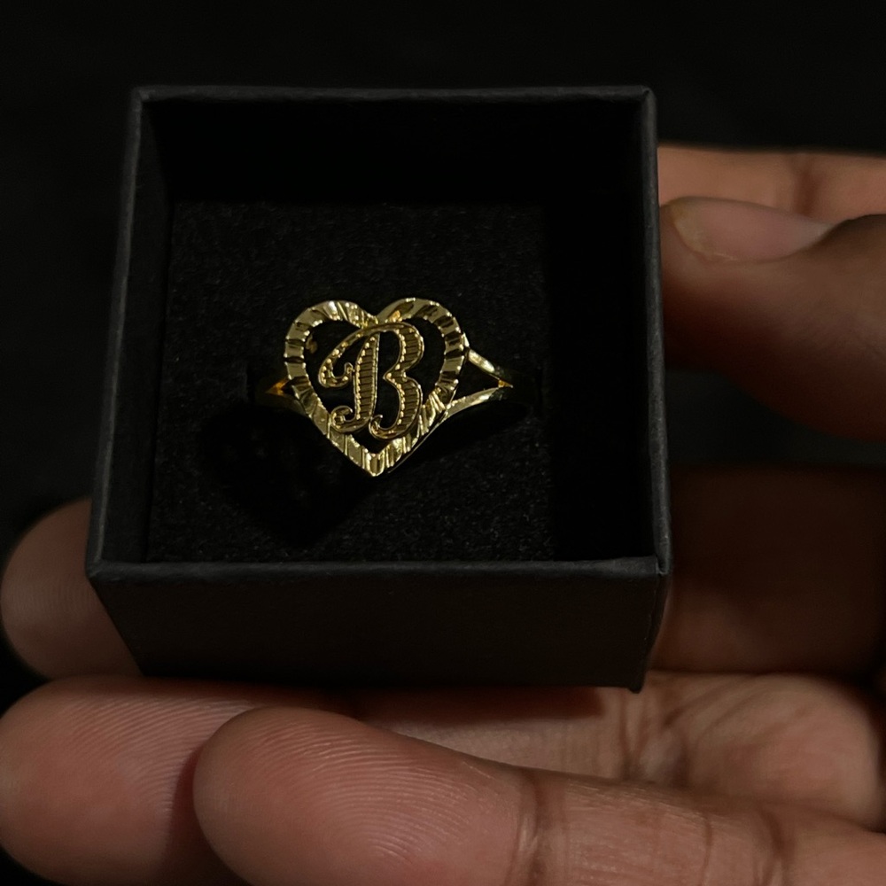 Gold Heart Initial Ring